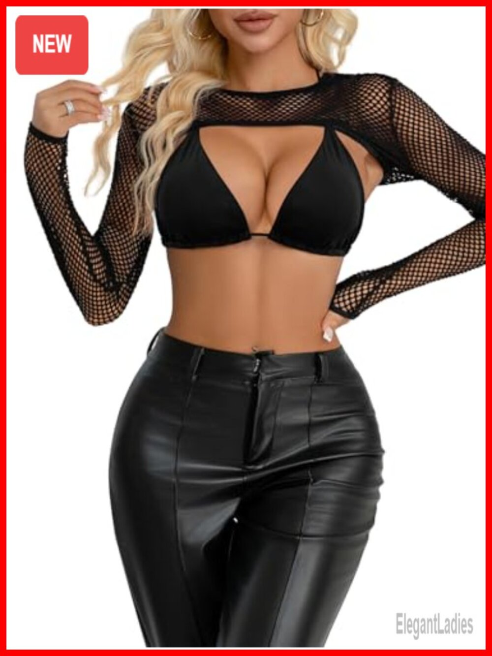 Fishnet Long Sleeve Mesh Crop Top Slim Fit Y2K Layering Tee